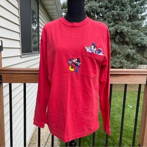 Vtg 90s Disney Mickey Mouse Minnie Embroidered Pocket Long Sleeve Shirt Medium